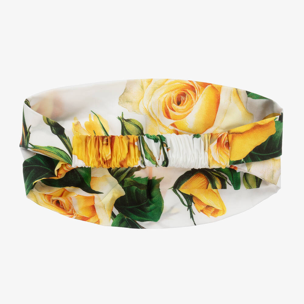 Dolce & Gabbana-Baby Girls Yellow Cotton Rose Headband | Childrensalon Outlet