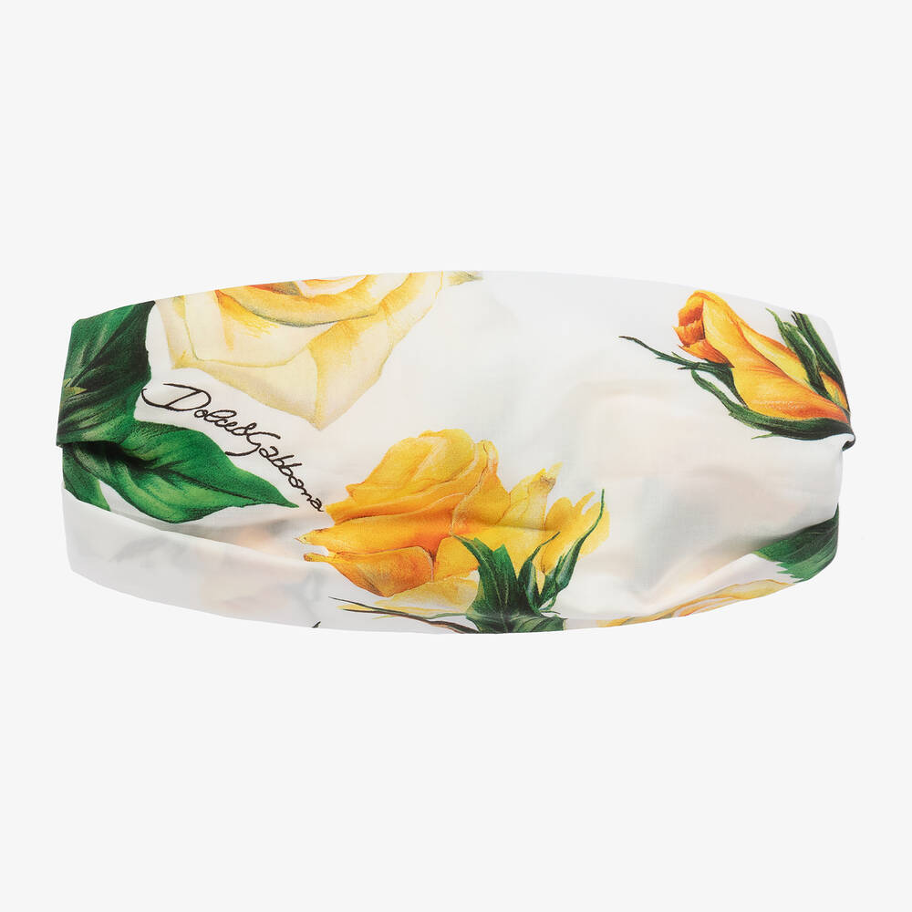 Dolce & Gabbana-Baby Girls Yellow Cotton Rose Headband | Childrensalon Outlet