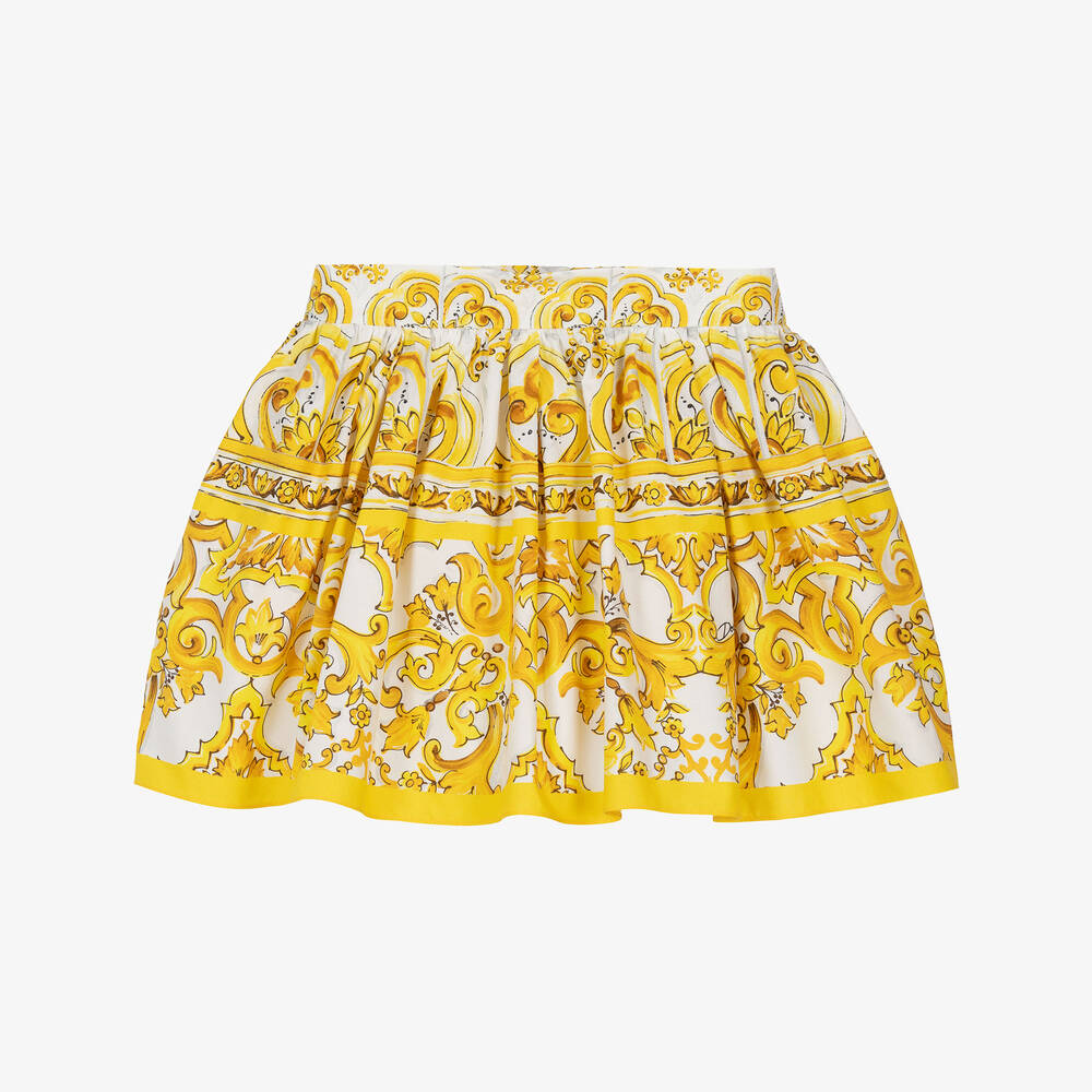 Dolce & Gabbana-Baby Girls Yellow Majolica Print Cotton Skirt | Childrensalon Outlet