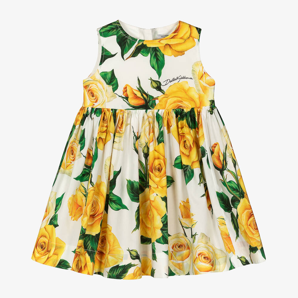 Dolce Gabbana Baby Girls Yellow Roses Cotton Dress Childrensalon Outlet
