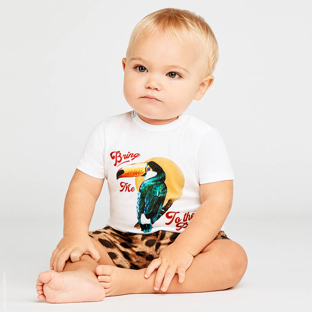 キッズ用トップス DOLCE & GABBANA WHITE COTTON T-SHIRT Dolce & Gabbana - Baby White Cotton T-Shirt | Childrensalon