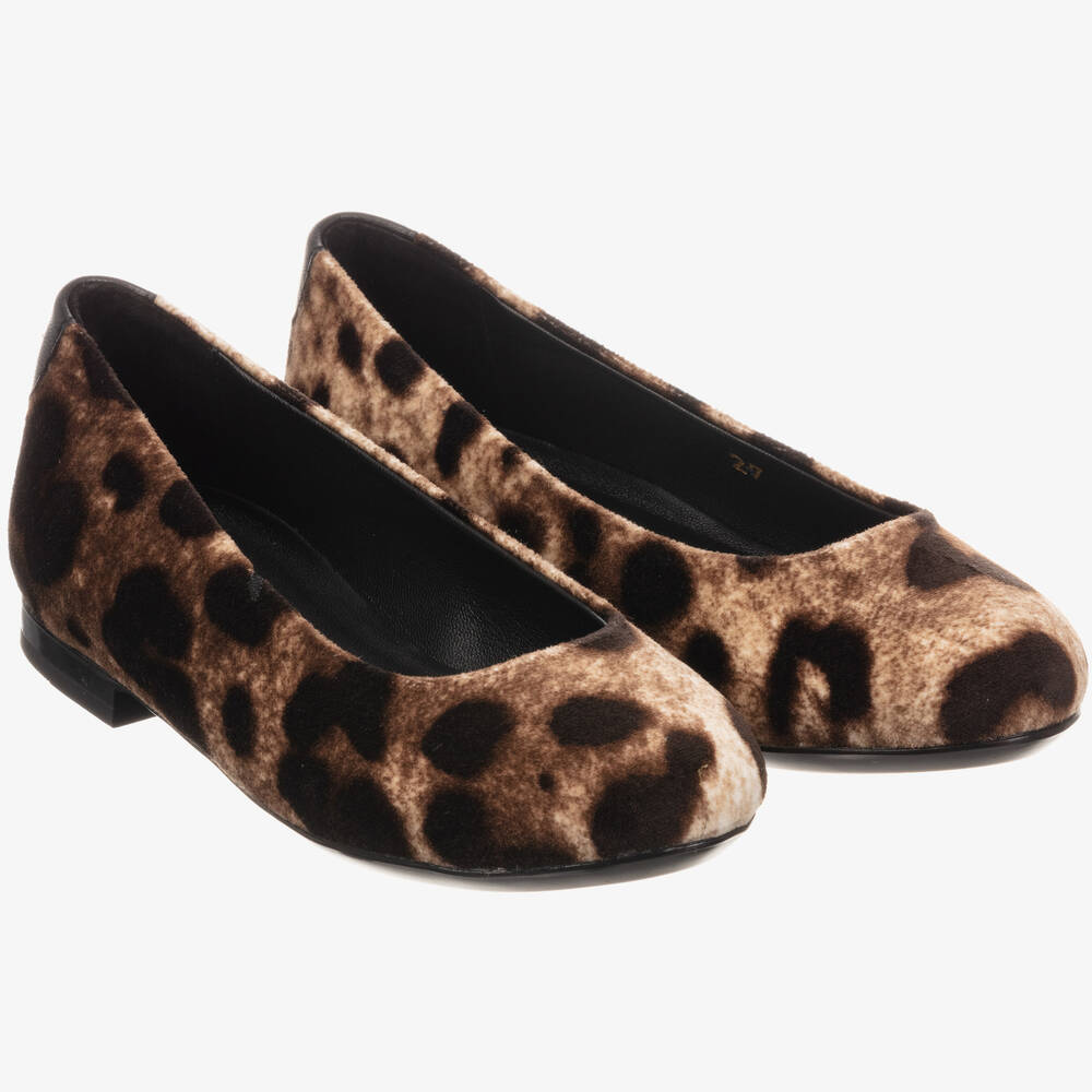 Dolce & Gabbana - Beige Animal Print Ballerinas | Childrensalon