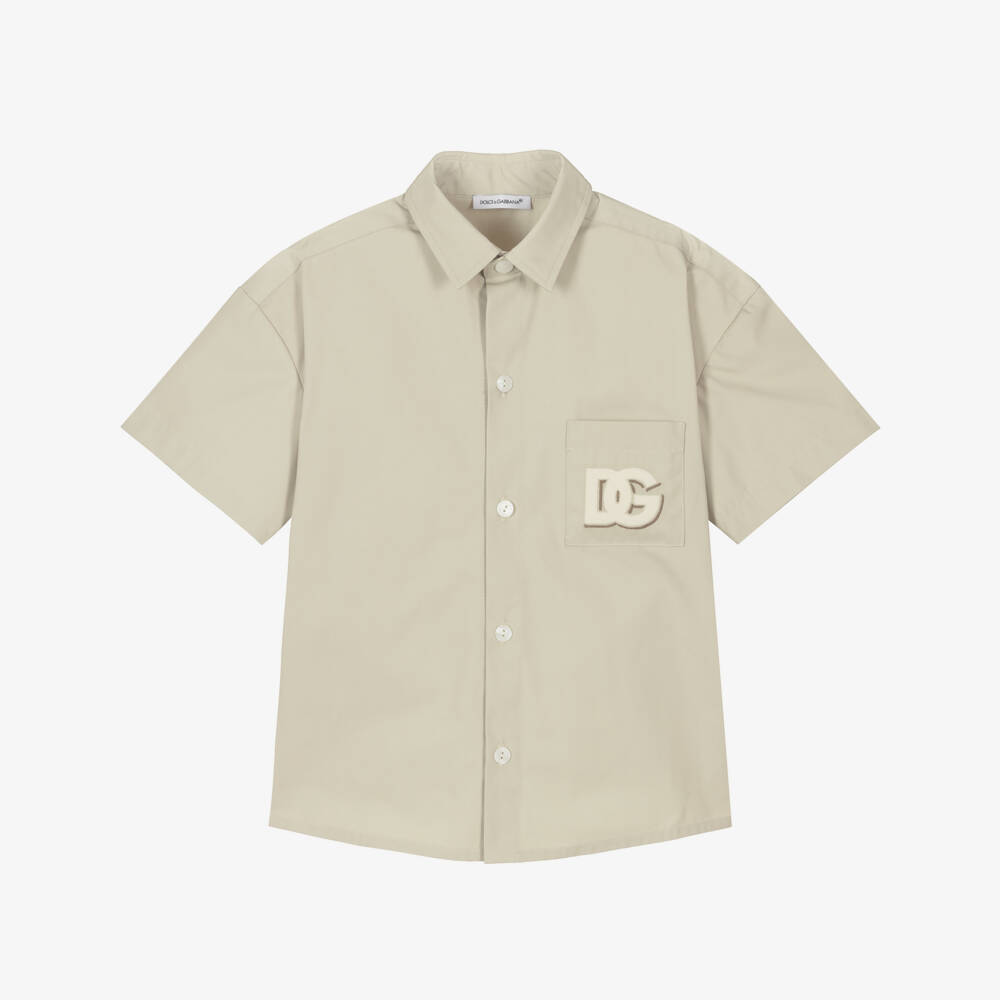 Dolce & Gabbana-قميص صيفي قطني بيج للأولاد بشعار | Childrensalon Outlet