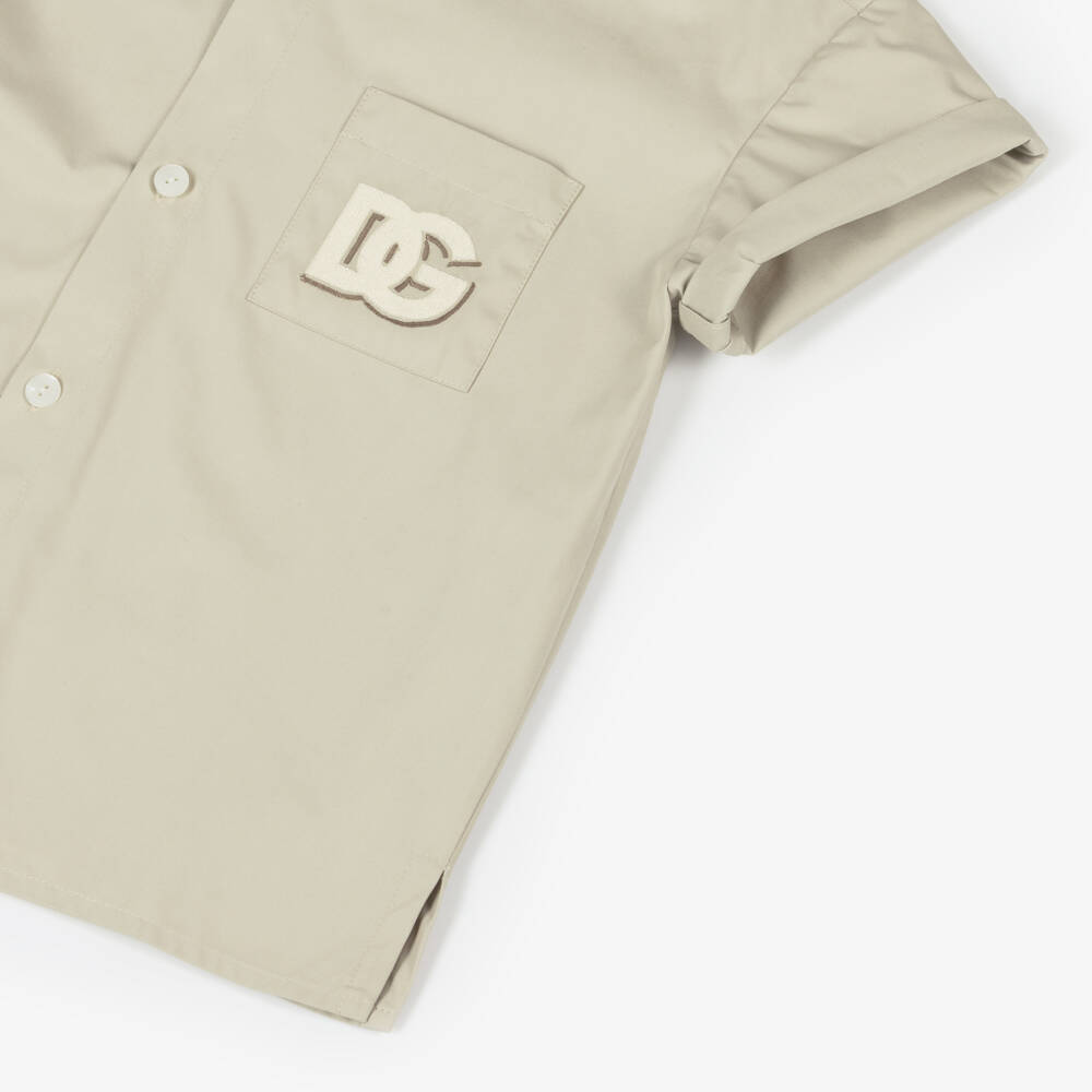 Dolce & Gabbana-Beige Boys Logo Cotton Summer Shirt | Childrensalon Outlet