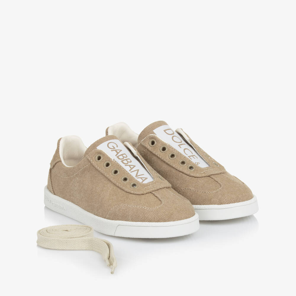 Dolce & Gabbana-حذاء رياضي من القماش القطني البيج | Childrensalon Outlet
