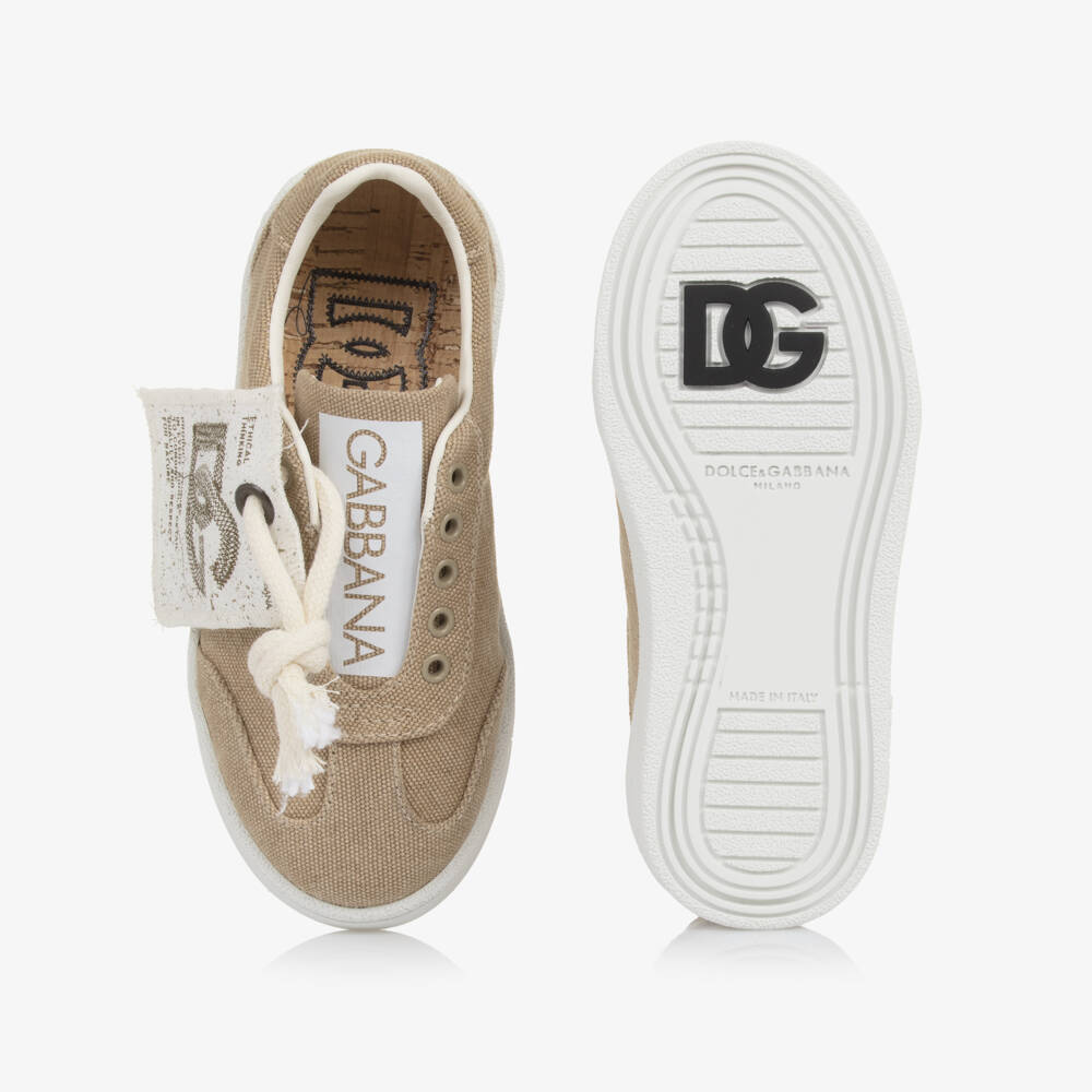 Dolce & Gabbana-حذاء رياضي من القماش القطني البيج | Childrensalon Outlet