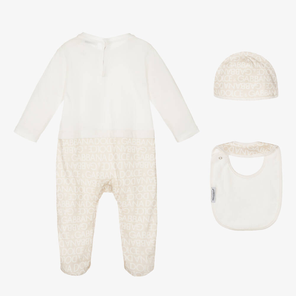 Dolce & Gabbana-Beige Cotton Babysuit Gift Set | Childrensalon Outlet