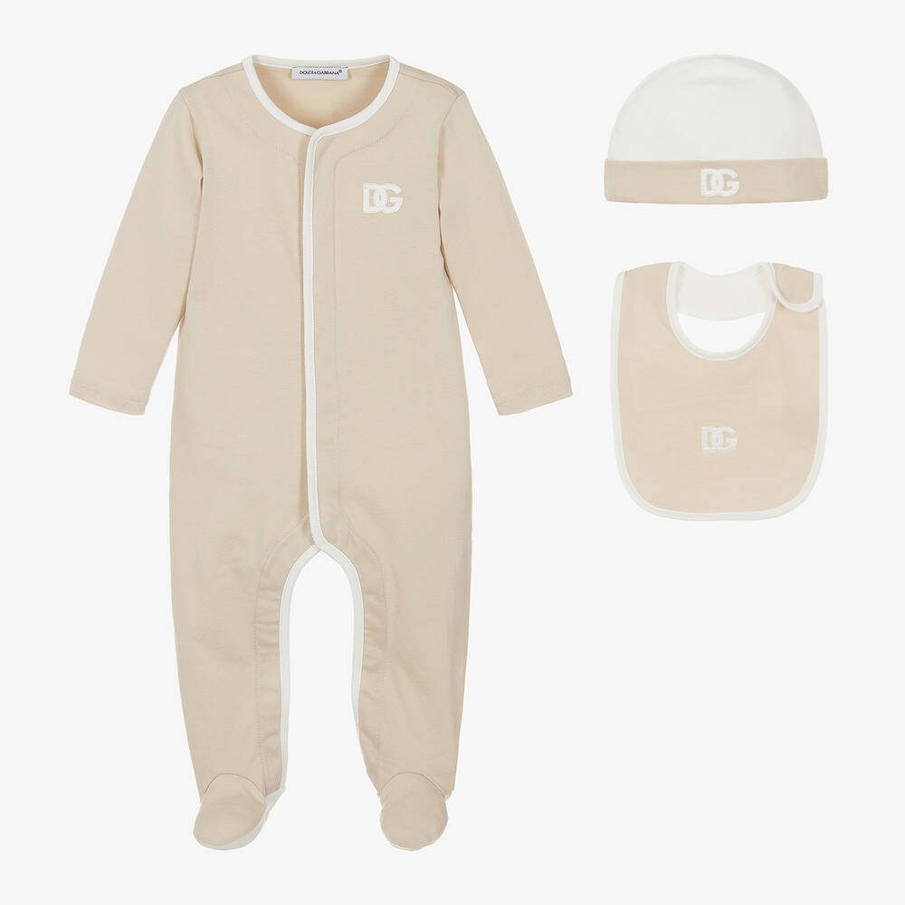 Dolce & Gabbana-Beige Cotton Babysuit Gift Set | Childrensalon Outlet