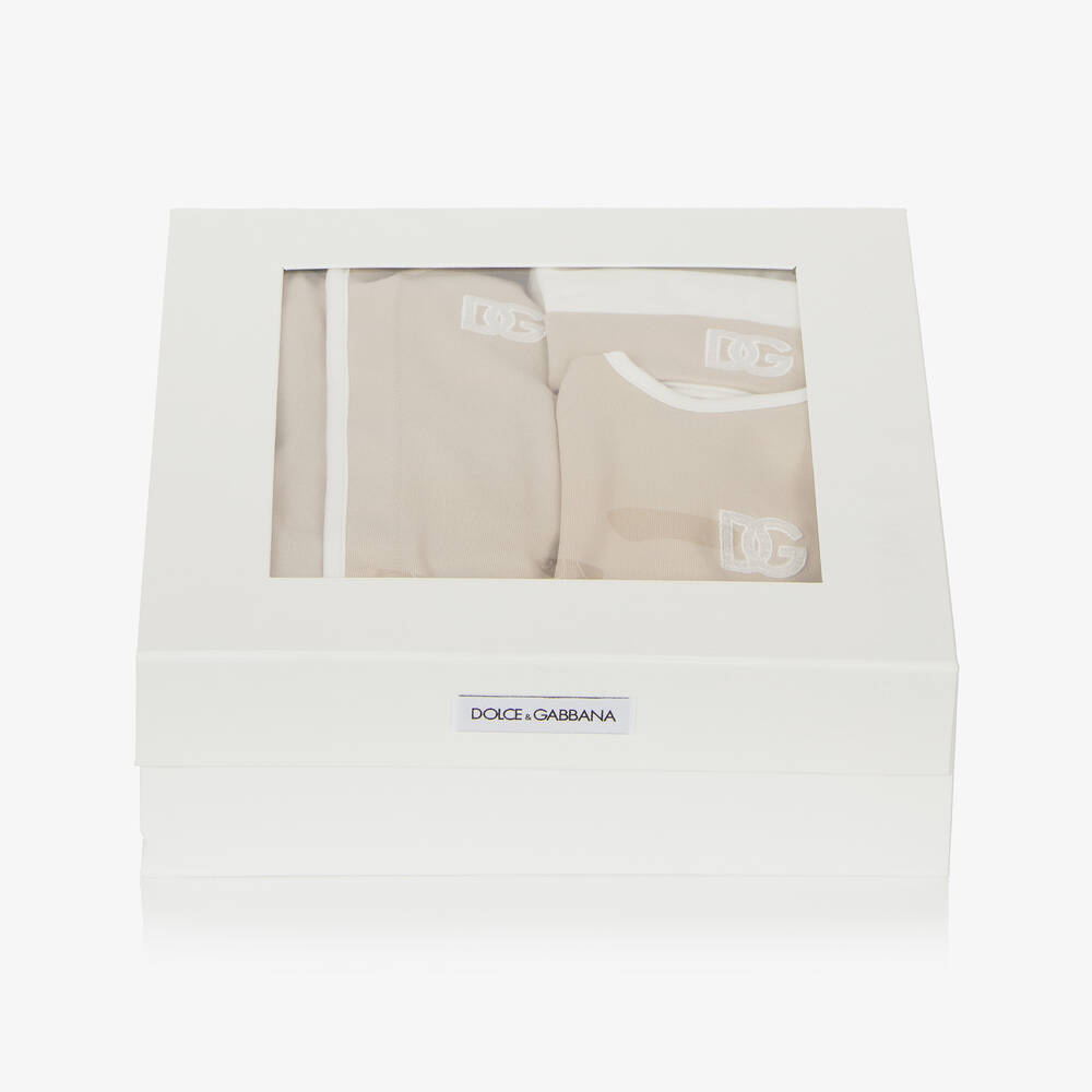 Dolce & Gabbana-Beige Cotton Babysuit Gift Set | Childrensalon Outlet