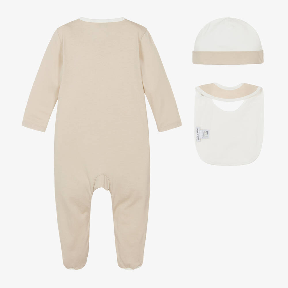 Dolce & Gabbana-Beige Cotton Babysuit Gift Set | Childrensalon Outlet