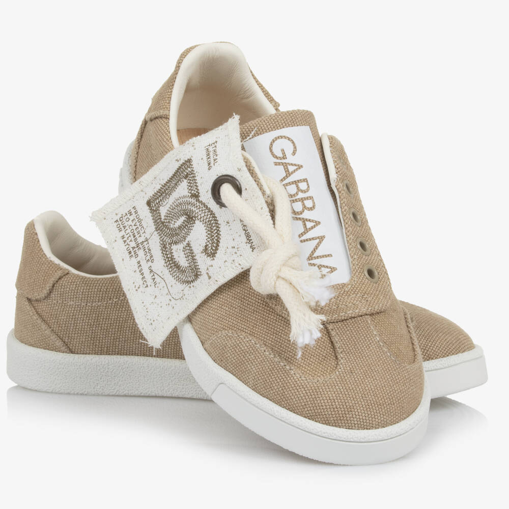 Dolce & Gabbana-حذاء رياضي من القماش القطني البيج | Childrensalon Outlet