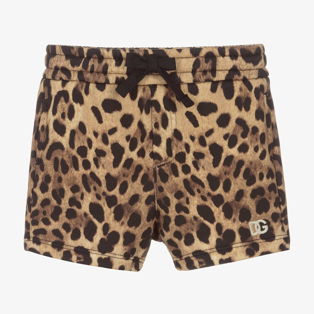 Dolce & Gabbana - Beige Cotton Leopard Print Shorts | Childrensalon