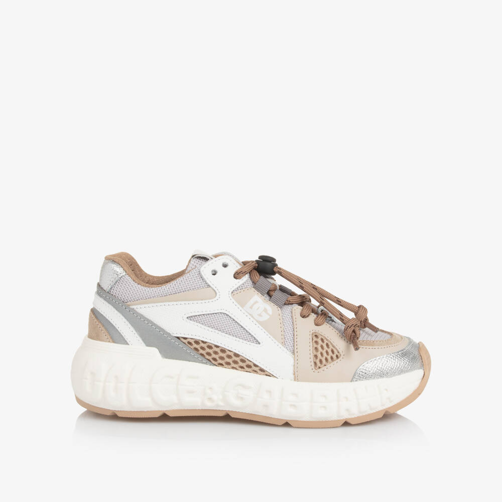 Dolce & Gabbana-Beige & Grey Mesh Trainers with Leather Trims | Childrensalon Outlet