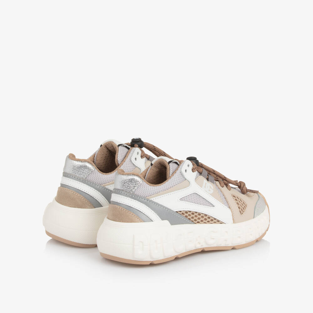 Dolce & Gabbana-Beige & Grey Mesh Trainers with Leather Trims | Childrensalon Outlet