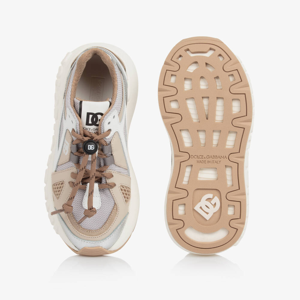 Dolce & Gabbana-Beige & Grey Mesh Trainers with Leather Trims | Childrensalon Outlet
