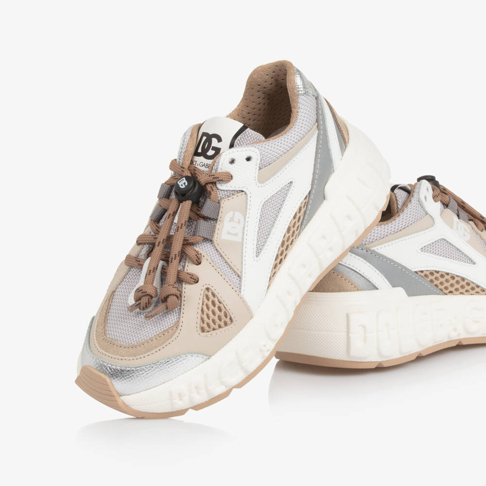 Dolce & Gabbana-Beige & Grey Mesh Trainers with Leather Trims | Childrensalon Outlet