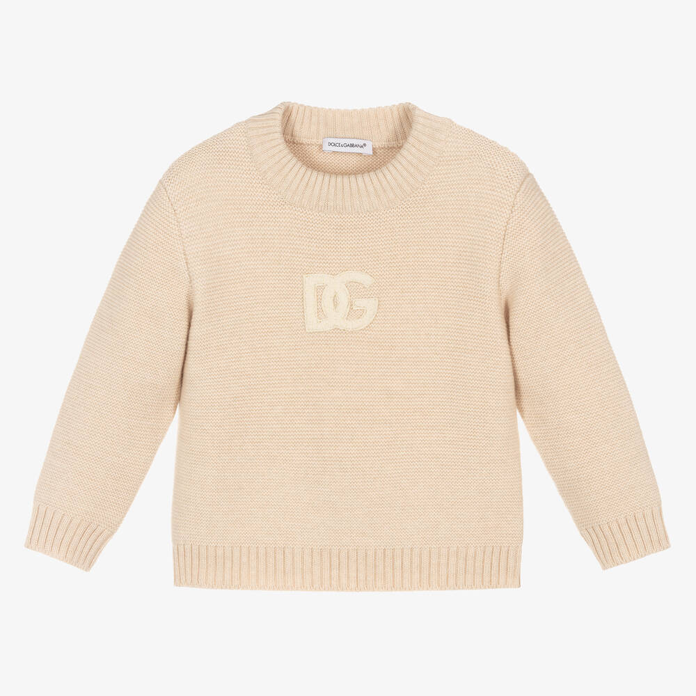 Dolce & Gabbana - Beige Knitted Wool DG Sweater | Childrensalon