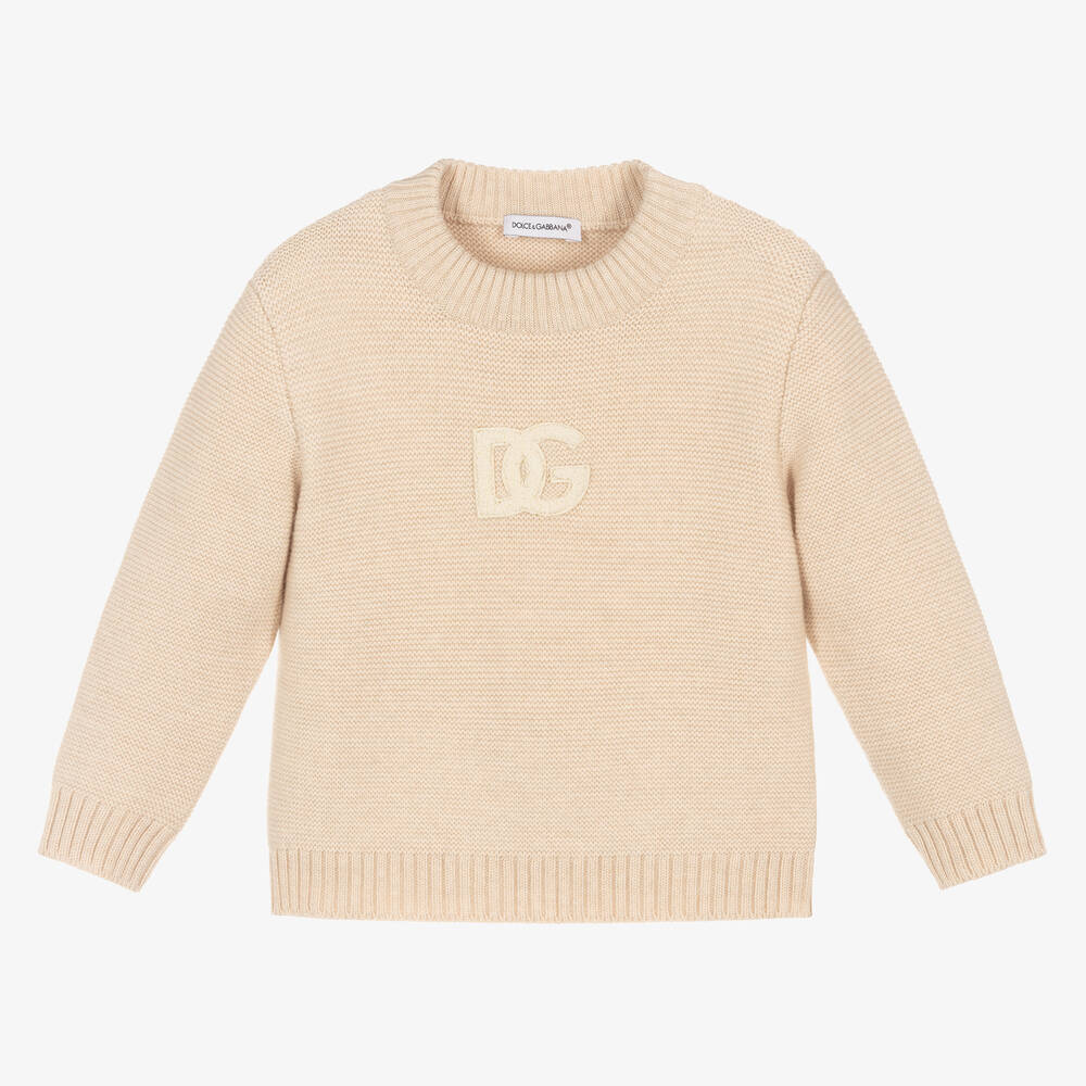 Dolce & Gabbana - Pull beige en laine DG | Childrensalon