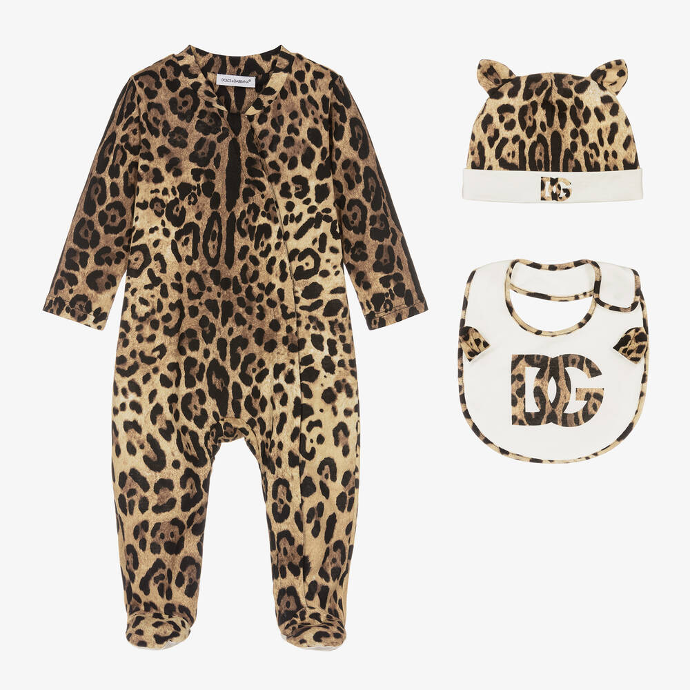 Dolce & Gabbana - Beige Leopard Print Babysuit Set | Childrensalon