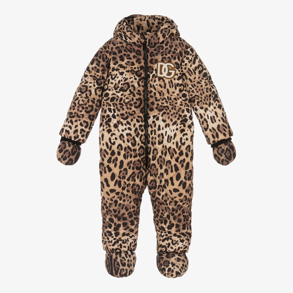Dolce & Gabbana - Beige Leopard Print Logo Snowsuit | Childrensalon