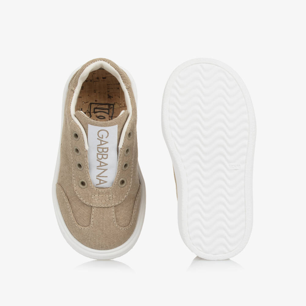 Dolce & Gabbana-Beige Logo Canvas Trainers | Childrensalon Outlet