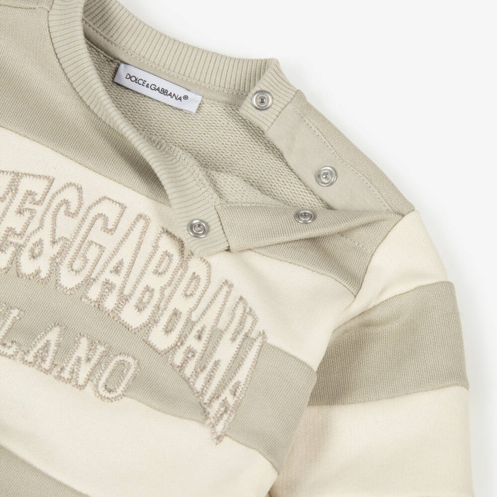Dolce & Gabbana-Beige Stripe Logo Sweatshirt | Childrensalon Outlet
