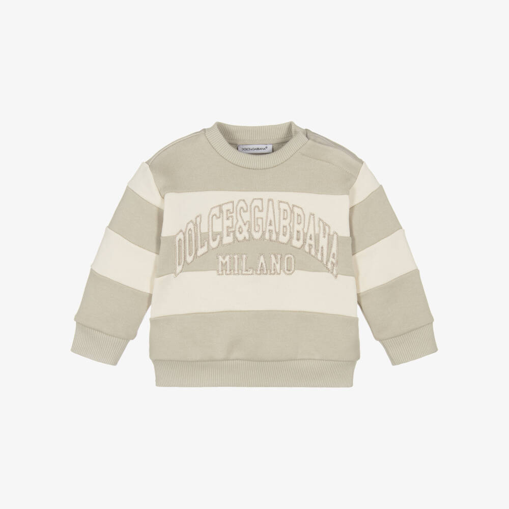 Dolce & Gabbana-Beige Stripe Logo Sweatshirt | Childrensalon Outlet