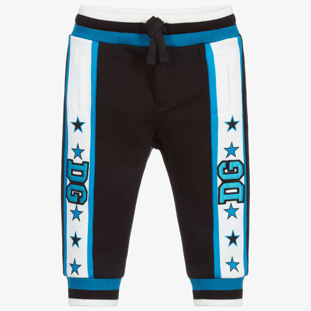 Dolce & Gabbana - Черно-голубые спортивные брюки с логотипом для малышей | Childrensalon