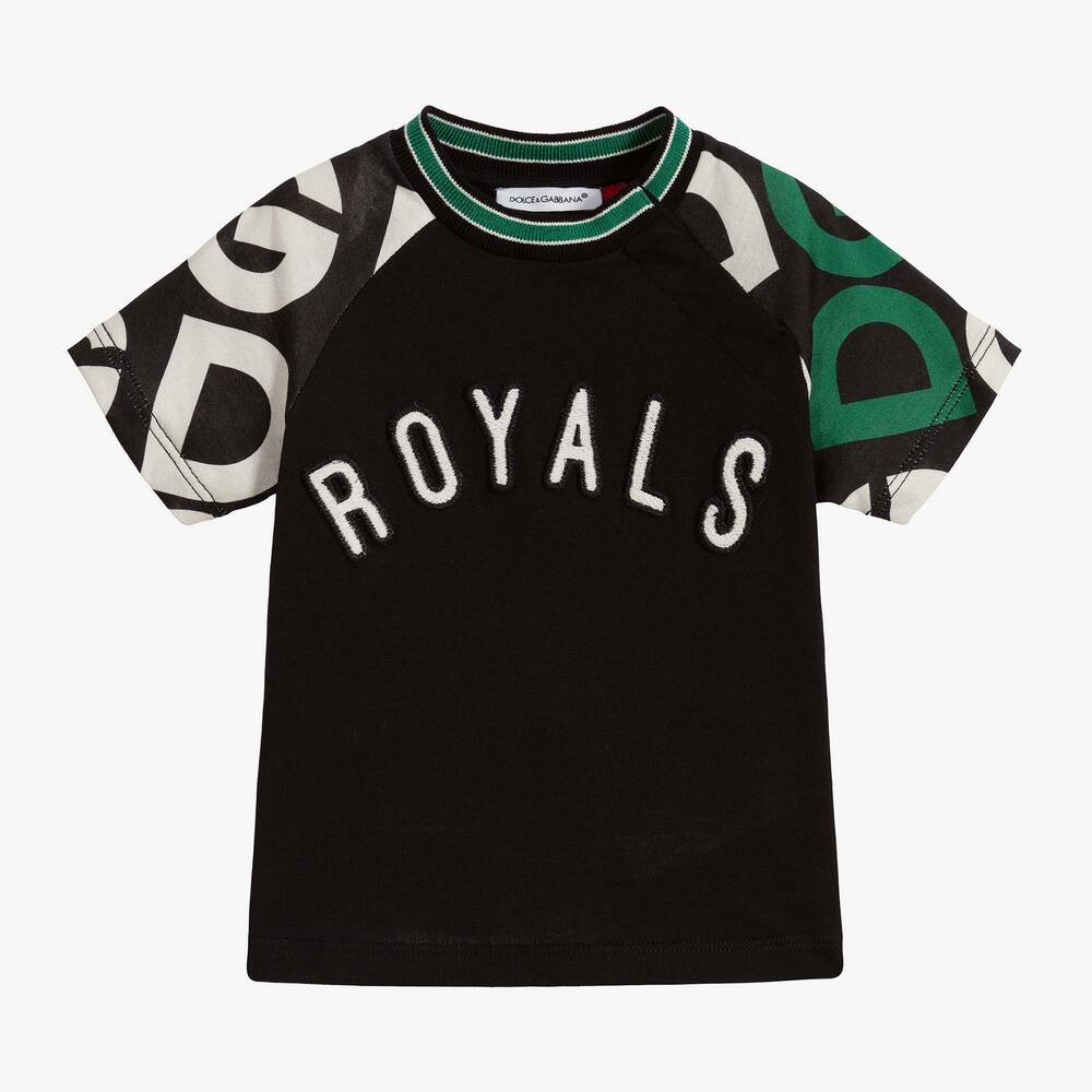 Dolce & Gabbana - تيشيرت قطن جيرسي لون أسود، أخضر وعاجي للأطفال | Childrensalon