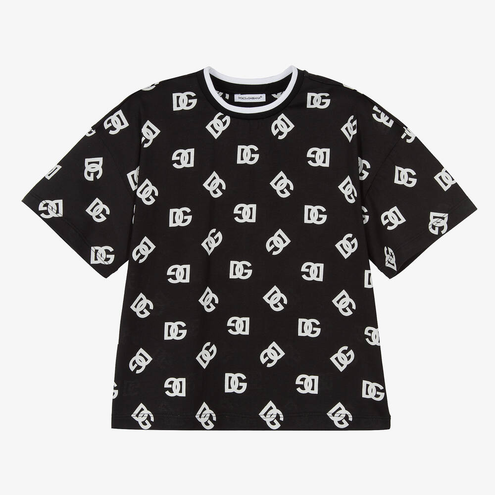 Dolce & Gabbana - Black Cotton Logo T-Shirt | Childrensalon