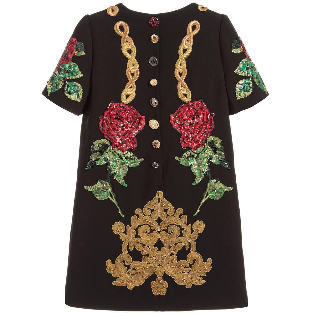 Dolce & Gabbana-Black Embellished Rose Dress | Childrensalon Outlet
