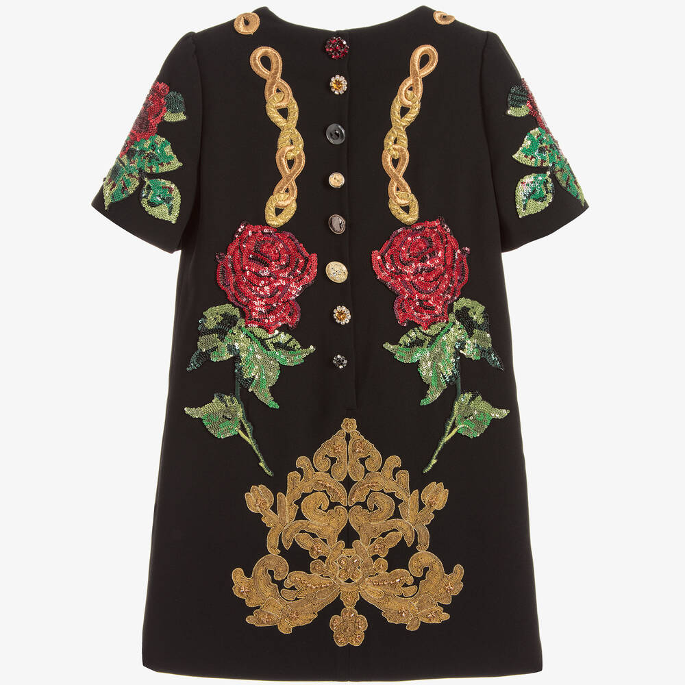 Dolce & Gabbana-Black Embellished Rose Dress | Childrensalon Outlet
