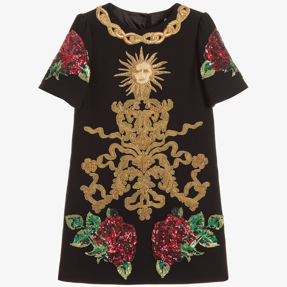 Dolce & Gabbana - فستان لون أسود مطرز بورود  | Childrensalon