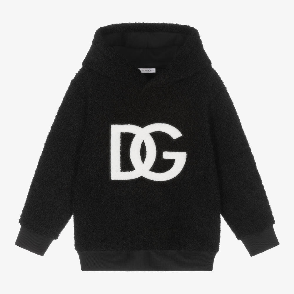 Dolce & Gabbana - Sweat à capuche noir en polaire DG | Childrensalon