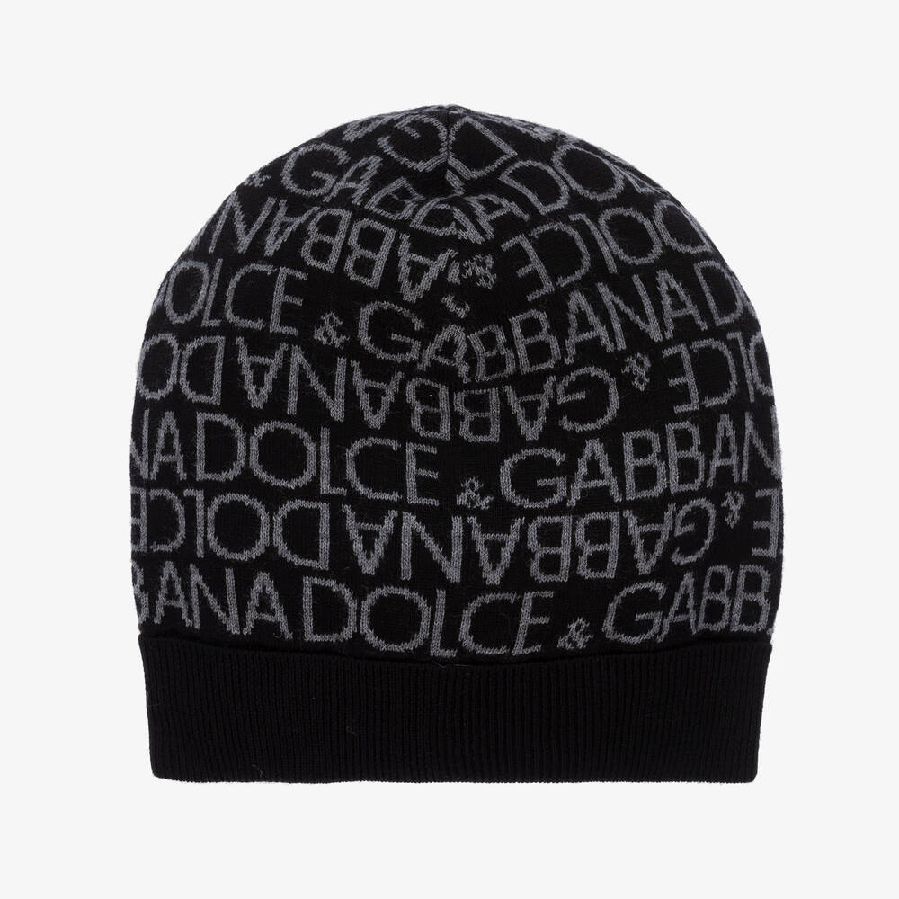 Dolce & Gabbana - Black & Grey Knitted Wool Beanie Hat | Childrensalon