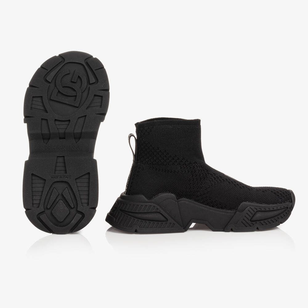 Dolce & Gabbana-Black Knitted Sock Trainers | Childrensalon Outlet