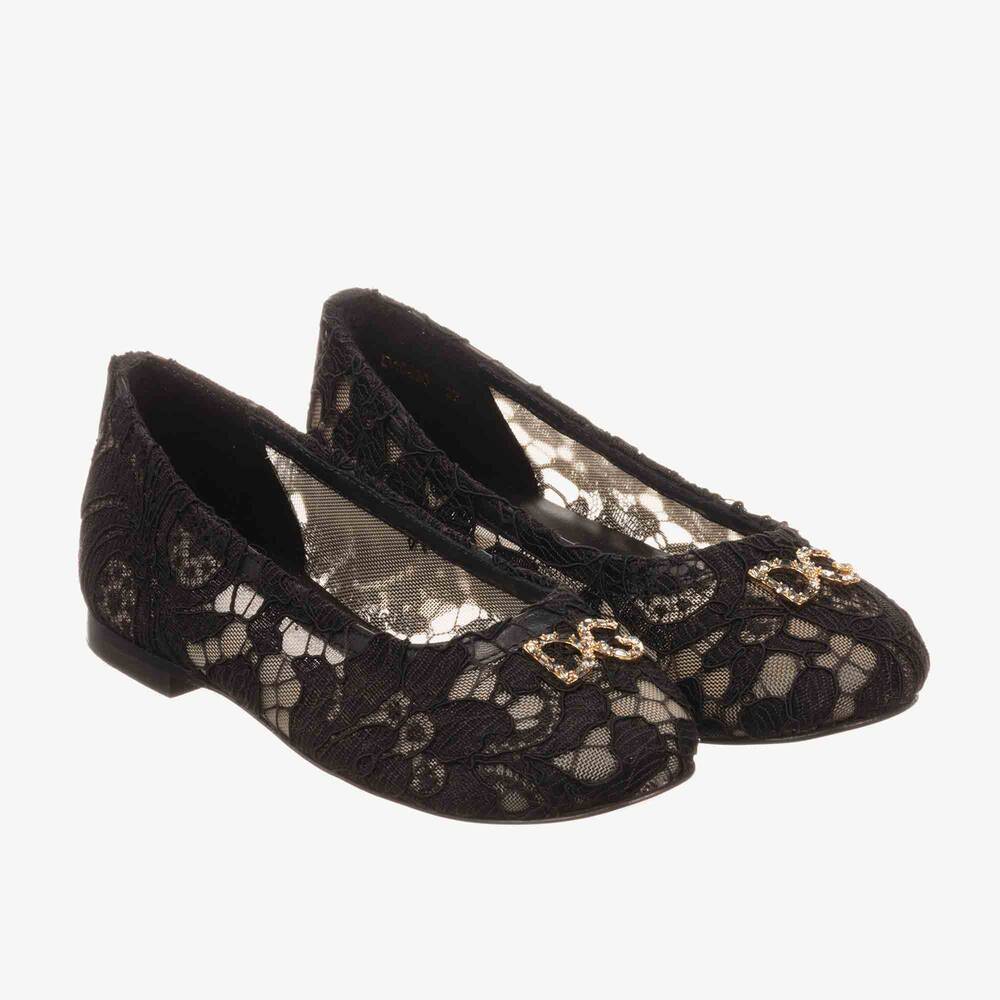 Dolce & Gabbana - Schwarze Ballerinas mit Spitze | Childrensalon