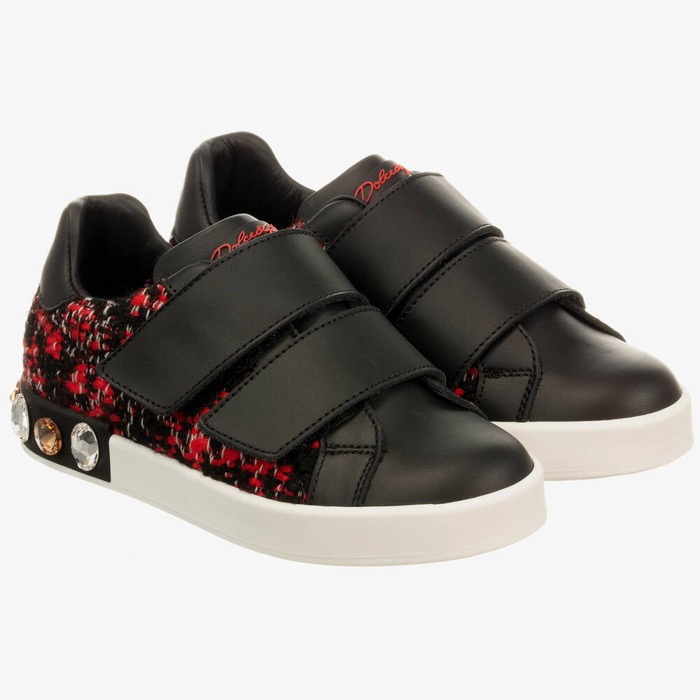 Dolce & Gabbana - Black Leather & Bouclé Trainer | Childrensalon
