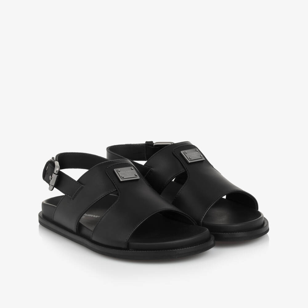 Dolce & Gabbana-Кожаные сандалии с пряжкой черные | Childrensalon Outlet