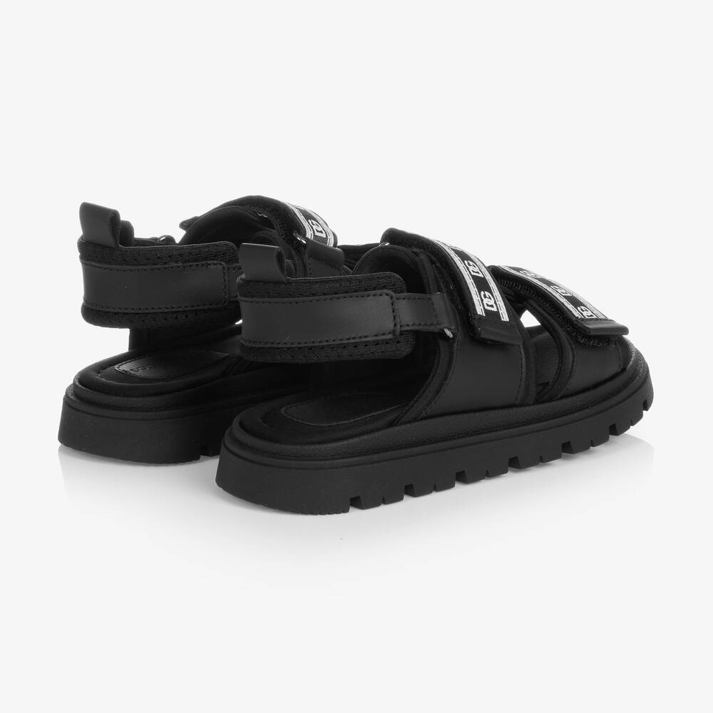 Dolce & Gabbana-Black Leather Crossover DG Logo Sandals | Childrensalon Outlet