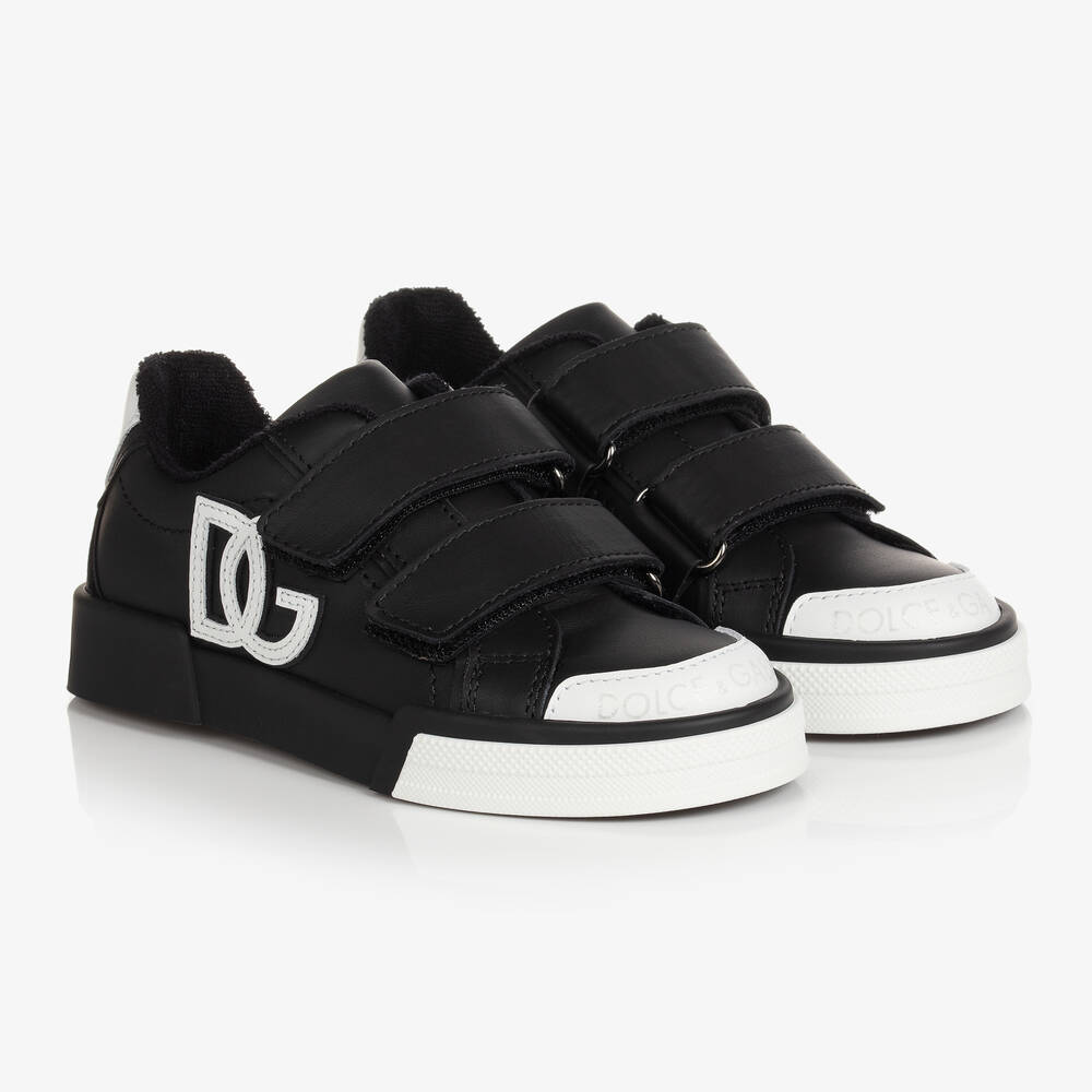 Dolce & Gabbana - Baskets noires en cuir DG | Childrensalon