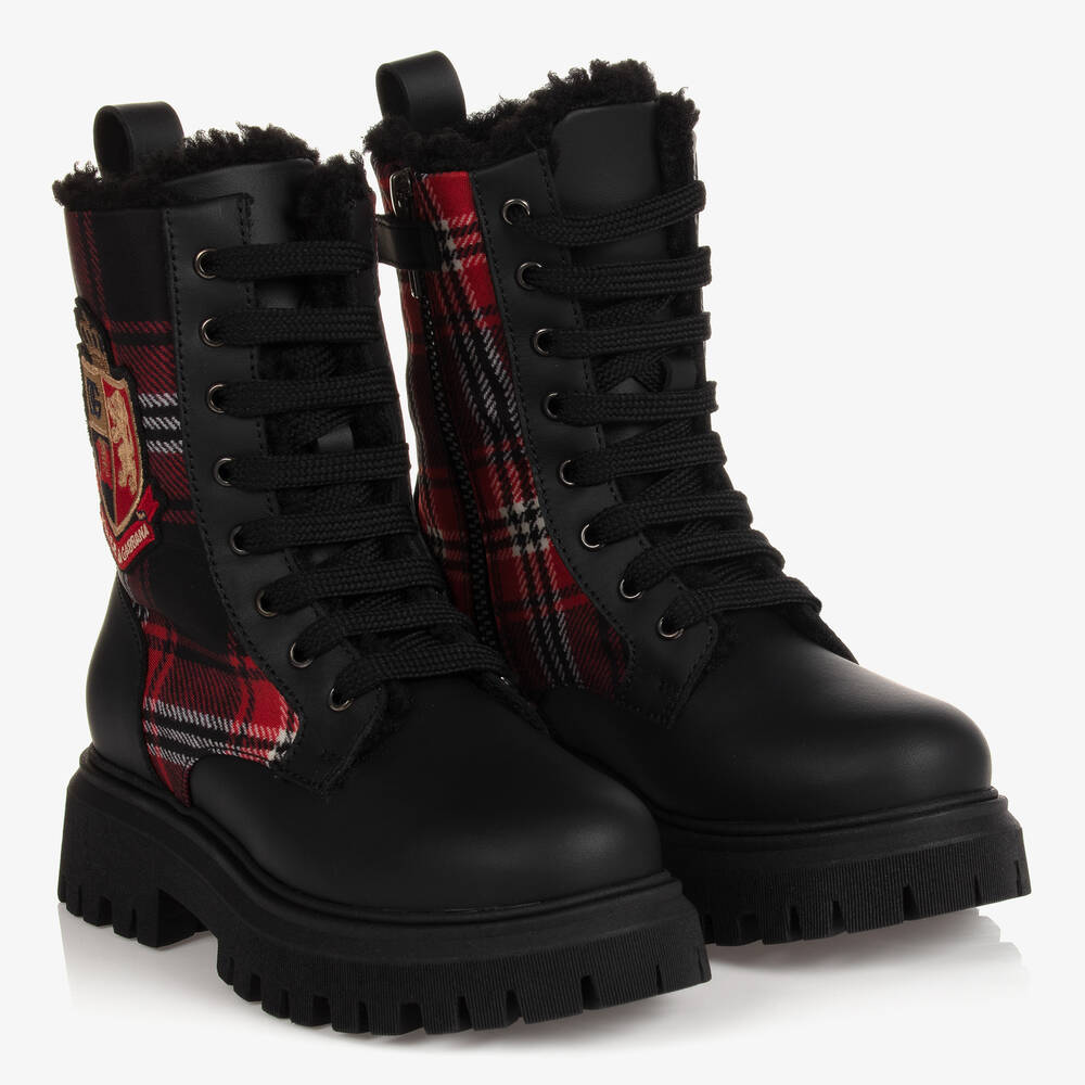 Dolce & Gabbana - Bottines à lacets noires en cuir | Childrensalon