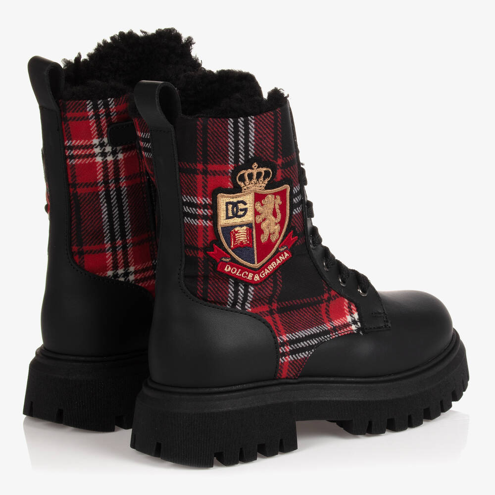 Dolce Gabbana Black Leather Lace Up Boots