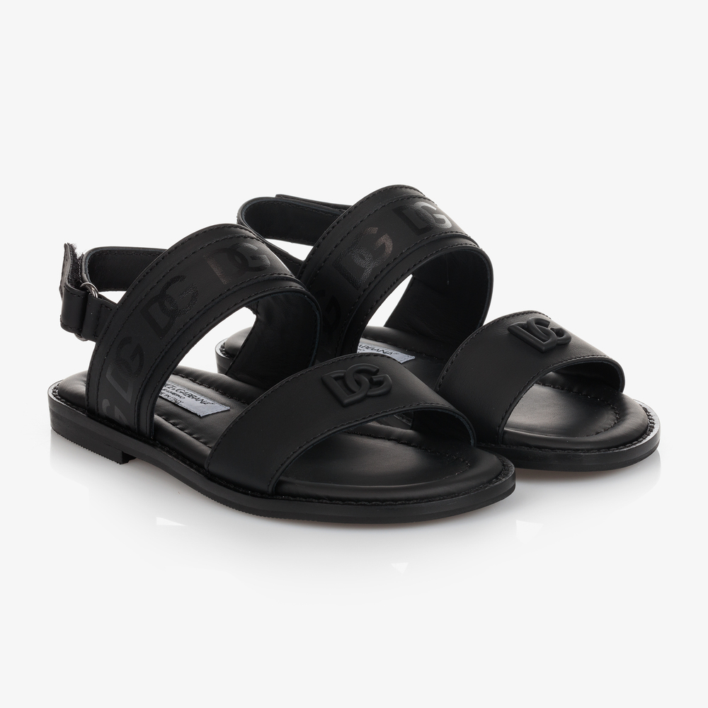 Dolce & Gabbana - Sandales noires en cuir Logo | Childrensalon