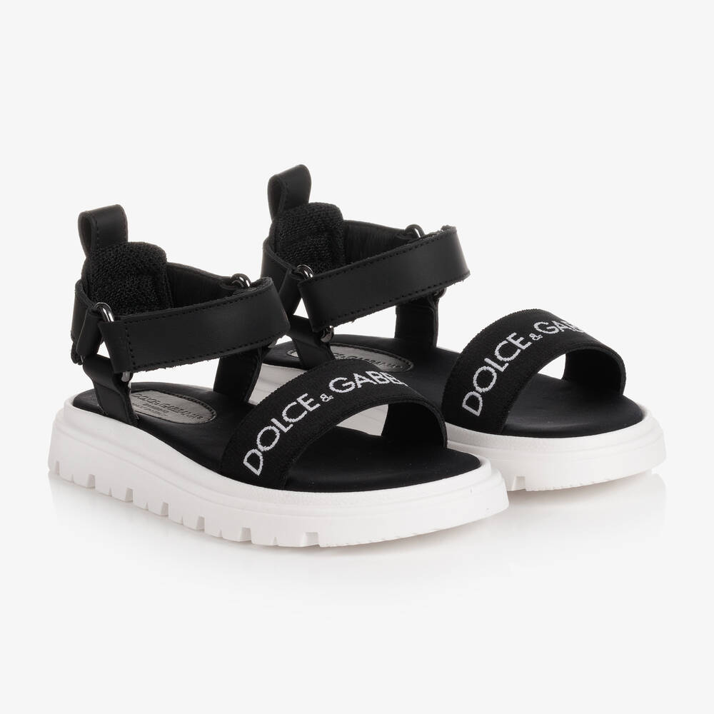 Dolce & Gabbana - Black Leather Logo Sandals | Childrensalon