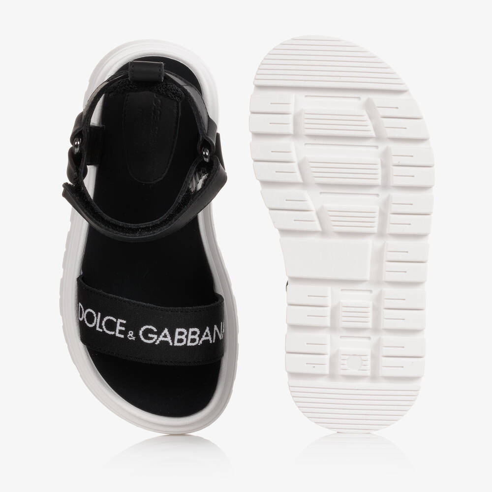 Dolce & Gabbana-Black Leather Logo Sandals | Childrensalon Outlet