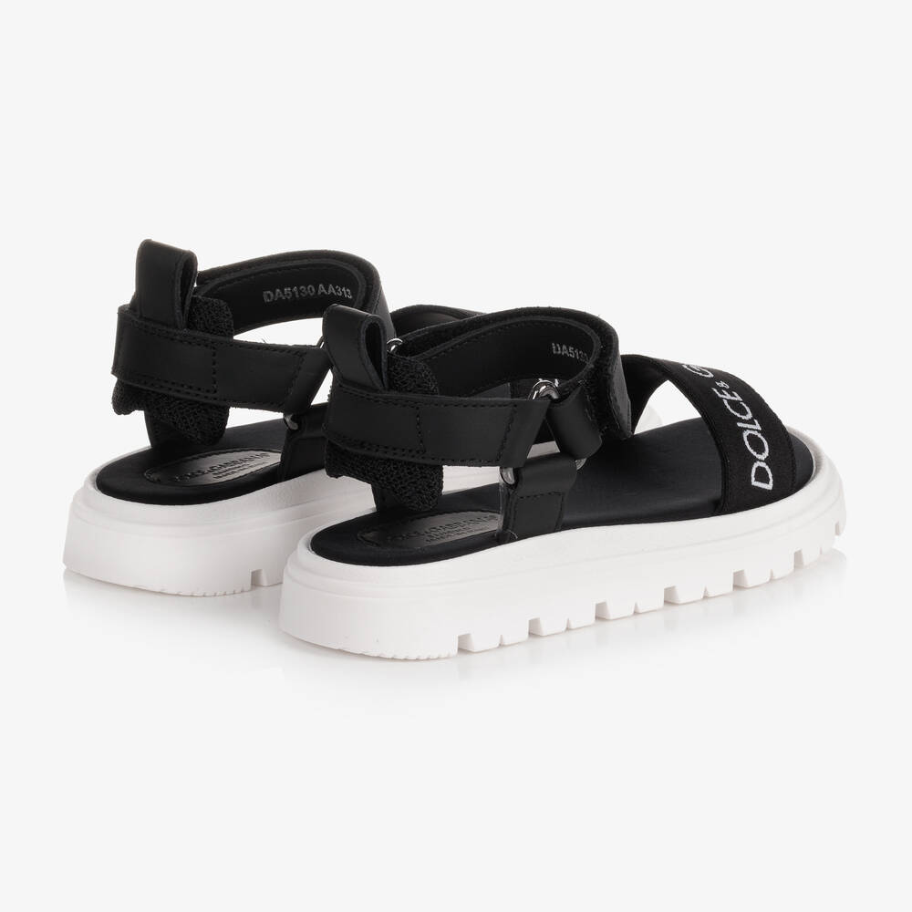Dolce & Gabbana - Black Leather Logo Sandals | Childrensalon