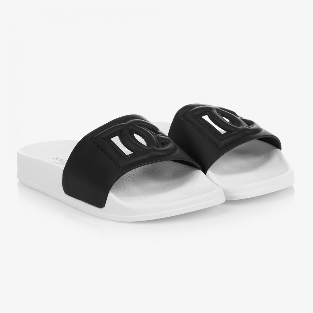 Dolce & Gabbana - Black Leather Logo Sliders | Childrensalon