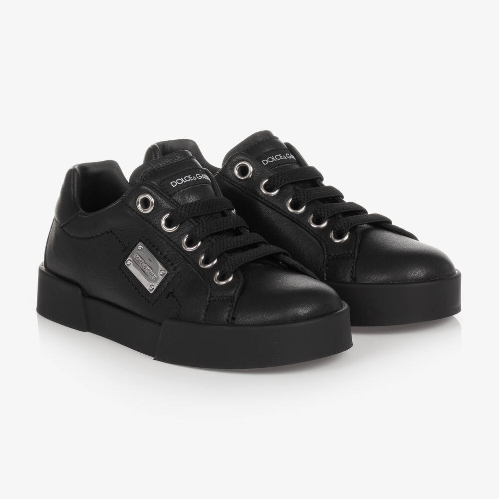 Dolce & Gabbana - Black Leather Slip-On Trainers | Childrensalon