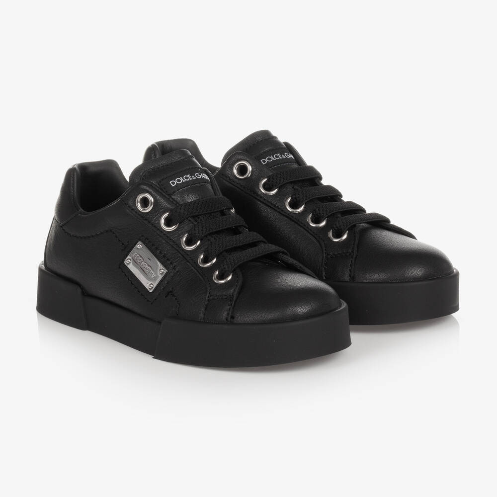 Dolce & Gabbana - Baskets noires en cuir sans lacets | Childrensalon